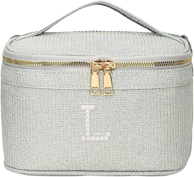 EURYNOME Makeup Bag with Custom Letter L, Water-Resistant Travel Organizer Pouch, (8.3x5.1x5.1 Inch) Cosmetic Case for Women