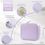 Travel Makeup Bag with Lighted Mirror, Makeup Organizer Bag with 3 Color Modes Adjustable Brightness, Makeup Bag with Mirror and Lights Portable Cosmetic Bag Tools Accessories Gift (Purple)