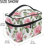 Makeup Train Case Leaves Flower Rose Pattern Carrying Portable Zip Travel Cosmetic Brush Bag Organizer Large for Women