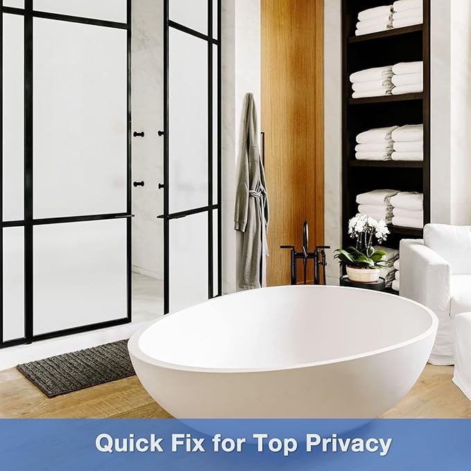 Volcanics Frosted Glass Window Privacy Film with Installation Tools, Removable Static Cling Bathroom Window Film, Heat Control UV Blocking, Peep-Proof, Ideal for Home Office 35.4 x 118 Inches