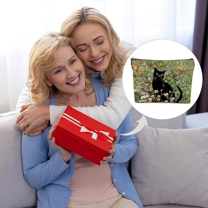 Secret Santa Gifts Black Cat Makeup Bags for Women - Cat Gifts for Women Girls Cats Lovers Sister Coworker, Cats Mom Gifts Cosmetic Bag Travel Organizer Zipper Christmas Birthday Friendship Gift