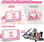 Initial Makeup Bag,Letter Z Cute Clear Monogrammed Cosmetic Travel Bag for Womens Girls,Personalized Pink Aesthetic Traveling Make Up Organizer Bag for Beach,Waterproof Toiletry Bag