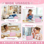 ChaoGreat Bride Gifts – Personalized Initial Makeup Bag with Pearl Rhinestone Patch, Preppy Pink Monogram Cosmetic/Toiletry Pouch, bridesmaid Gifts, Bridal Shower Gifts, Wedding Gifts, Bridal Gifts,P