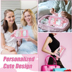 Initial Makeup Bag,Letter I Cute Clear Monogrammed Cosmetic Travel Bag for Womens Girls,Personalized Pink Aesthetic Traveling Make Up Organizer Bag for Beach,Waterproof Toiletry Bag