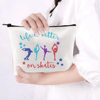 Ice Skate Cosmetic Bag Figure Skating Makeup Bag - Ideal Gift for Skate Lovers - Life Is Better On Skates Makeup Pouch Large Capacity Canvas Travel Bags