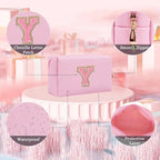 Small Personalized Glitter Initial Letter Makeup Bag, Cute PU Leather Chenille Letters Cosmetic Bag Travel Makeup Pouch, Preppy Travel Organizer Zipper Pouch for Women&Girls（PinkPink-Y）