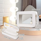 Pinkmik Travel Clear Makeup Bag with Brush Case TSA Approved Toiletry Bag Waterproof Cosmetic Organizer with Zipper Car Essential for Women (White, M+SLIM)