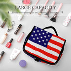 Travel Toiletry Bag, Portable Makeup Bag with Hanging Hook, Hanging Organizer for Women Men Shampoo, Conditioner, Brushes Set, Red Blue White American Flag