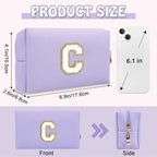 Personalized Initial Preppy Makeup Bag, Small Purple Cute Travel Toiletry Zipper Pouch Monogram Cosmetic Organizer,PU Waterproof Glitter Makeup Storage Case Gifts for Female Coworker Friends(Letter C)