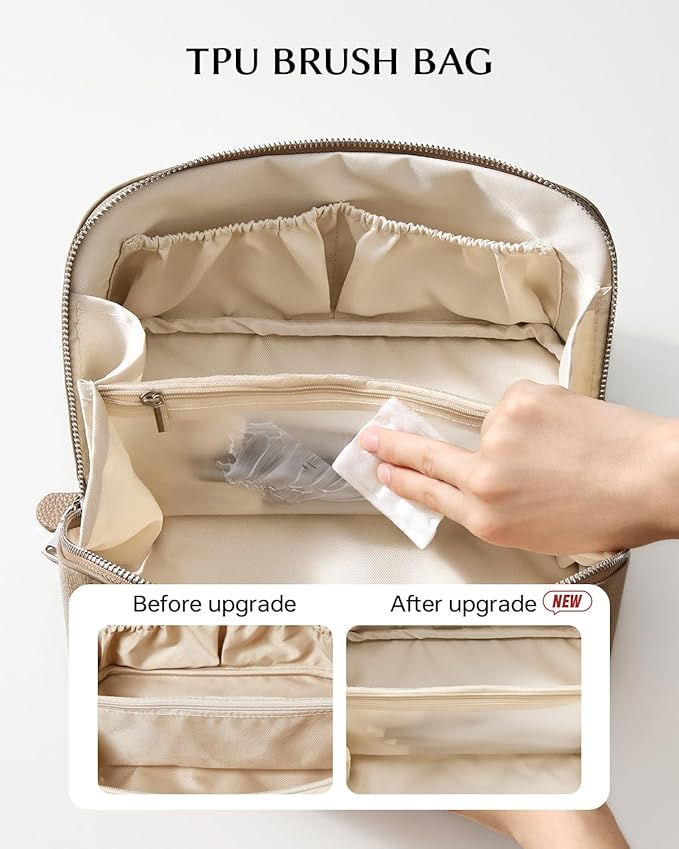 EACHY Makeup Bag,Large Capacity Travel Makeup Bag,Waterproof Portable Open Flat Toiletry Bag Cosmetic Bag with Divider and Handle