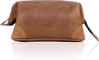 HLC Leather Toiletry Bag for Men - Best Gift for Men - Premium Genuine Leather Dopp Kit Shaving Kit Organizer Travel Kit Pouch Bag for Men - Large Size (Tan)
