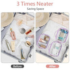 PACKISM Floral Texture Lace TSA Approved Toiletry Bag - 180° Opening Clear Makeup Bags in 2 Size, Clear Toiletry Bags with Handle, 0.5 mm Thick Non-deformable No Smell, Purple