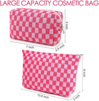 Travel Makeup Bag, Checkered Cosmetic Bag Make Up Organizer Case for Women, Small Toiletry Bag Skincare Pouch for Toiletries Accessories Brushes, 2PCS