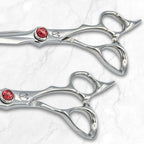 5.5" Professional Hair Shears Set Includes Cutting Scissors and Thinning Shears - VG10 Japanese Stainless Steel - Sharp, Ergonomic, Lightweight - Shihan Shears Red Moon (Hair Shears Set)