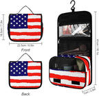 Travel Toiletry Bag, Portable Makeup Bag with Hanging Hook, Hanging Organizer for Women Men Shampoo, Conditioner, Brushes Set, Red Blue White American Flag
