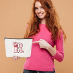 Initial Makeup Bag Monogram Cosmetic Bag Monogrammed Gifts for Women Girls Friends Coworker Manager Personalized Travel Toiletry Bag Christmas Bridal Shower Wedding Bridesmaid Gifts, Cherry R