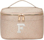 EURYNOME Makeup Bag with Custom Letter F, Water-Resistant Travel Organizer Pouch, (8.3x5.1x5.1 Inch) Cosmetic Case for Women