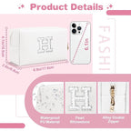 Bride Gifts – Personalized Initial Makeup Bag with Pearl Rhinestone Patch, Preppy White Monogram Cosmetic/Toiletry Pouch, bridesmaid Gifts, Bridal Shower Gifts, Wedding Gifts, Bridal Gifts,H
