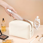 GFU Makeup Bag, Travel Cosmetic Bag for Women, Large Capacity Travel Toiletry Bag Waterproof PU Leather, Multifunctional Cosmetic Pouch for Girls, Women and Moms Gifts, Beige White