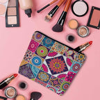 Women Makeup Organizer Bag Mandala Floral, Colorful Ethnic Mandala Flower Patchwork Flax Cosmetic Bag Makeup Bags Toiletry Bag Accessories Organizer Travel Bags For Home Bathroom Office Hotel