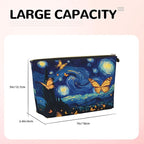 Womens Leather Makeup Bag Cosmetic Bag Travel Toiletry Bags Make Up Bags for Women Adult (Starry_Night_Butterflies)