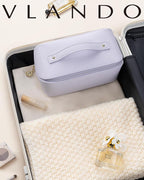 Vlando Makeup Bag,Large Capacity Toiletry Bag for Women Waterproof Portable Make up Pouch PU Leather Open Flat Cosmetic Bag(Purple)