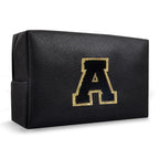 Personalized Initial A-Z Preppy Patch Makeup Bag,Small PU Chenille Letter Cosmetic Bag with Zipper for Teen Girls,Black Cute Toiletry Organizer Bag,Monogram Makeup Case Gift for Women Girls,Letter A