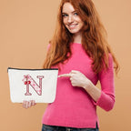 Initial Makeup Bag Monogram Cosmetic Bag Monogrammed Gifts for Women Girls Friends Coworker Sisters Personalized Travel Toiletry Bag Christmas Bridal Shower Wedding Bridesmaid Gifts, Cherry N