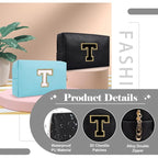 Personalized Initial A-Z Preppy Patch Makeup Bag,Small PU Chenille Letter Cosmetic Bag with Zipper for Teen Girls,Black Cute Toiletry Organizer Bag,Monogram Makeup Case Gift for Women Girls,Letter T