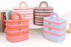 Three Layer Makeup Bag for Women Fashion Stripes Cosmetic Bag Preppy Style Travel Water-Resistant Toiletry Bag for Storage Toiletries Cosmetics Sets for Women Teen Girls Purple