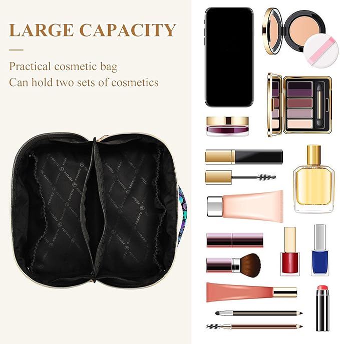 Makeup Organizer Bag, Funny Skulls Travel Makeup Bags Makeup Vanity Case Large Capacity Rhombus Cosmetic Toiletry Bag for Girl Women Ladies