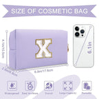 Personalized Makeup Bag Initial A-Z Preppy Patch Bag,Small PU Leather Travel Cosmetic Bag Pouch with Zipper,Purple Cute Toiletry Bag,Gift Ideal for Teen Girls Women Birthday Friend Mom,Latter X