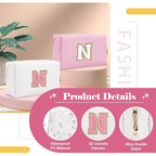 Personalized Makeup Bag Initial A-Z Preppy Patch Bag,Small PU Leather Travel Cosmetic Bag Pouch with Zipper,White Cute Toiletry Bag,Gift Ideal for Teen Girls Women Birthday Friend Mom,Letter N
