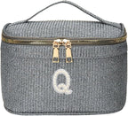 EURYNOME Makeup Bag with Custom Letter Q, Water-Resistant Travel Organizer Pouch, (8.3x5.1x5.1 Inch) Cosmetic Case for Women