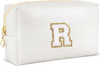 Gifts for Girls Initial Makeup Bag Personalized Cosmetic Bag with Zipper Cute Travel Toiletry Bags Waterproof PU Preppy Makeup Pouch Birthday Gift for Teen Girls Women(White R)