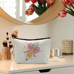 Coquette Pink Bow Teacher Makeup Bag, Teacher Appreciation Gifts Cosmetic Bags for Women, End of Year Teachers Gifts, Preppy Zipper Makeup Pouch for Teachers