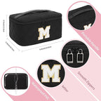 OCHEAL Makeup Bag for Women, Monogram Cosmetic Bag with Brush Holder,Black Travel Makeup Case Beauty Toiletry Bag Organizer Personalized Gifts for Girls Bridesmaid, Sister, Wife, Friends Initial M