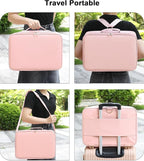 Chomeiu Makeup Bag with LED Mirror, Large Train Case for Makeup Artists, 16.2 inches Travel Professional Cosmetic Organizer with Light Up Mirror, 3 Color Lights, Brush Holder & Shoulder Strap (Pink)