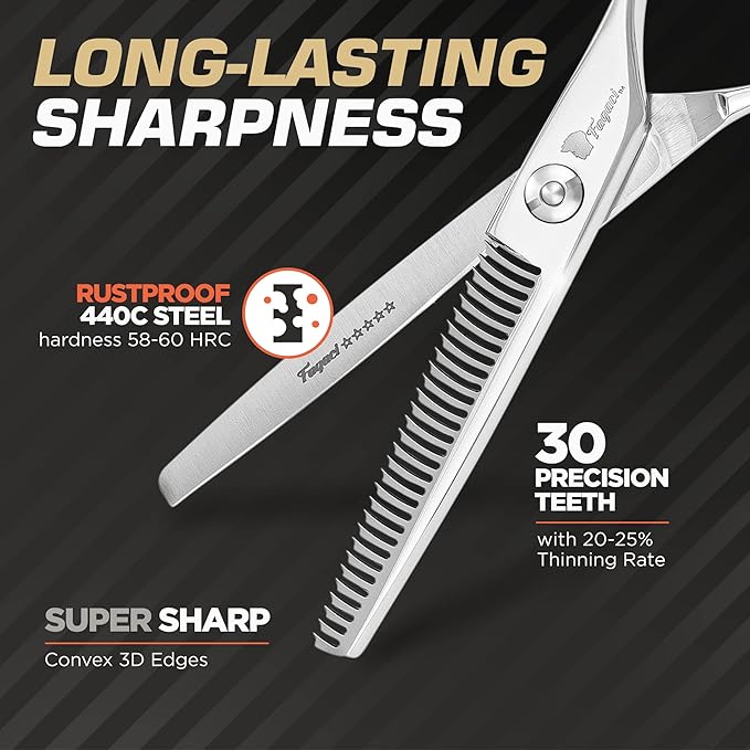 Fagaci Professional Hair Thinning Scissors, 6" 440C Steel, Extreme Sharpness, Texturizing Shears, Barber Scissors Set, Slim Blades
