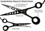 Professional Barber Shears Set 8 inch Hair Cutting Scissors and Thinning Shears for Salon and Home Use Serrated Edge German Steel Black Matte With Barber Shaving Razor Right Handed