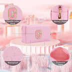Small Personalized Glitter Initial Letter Makeup Bag, Cute PU Leather Chenille Letters Cosmetic Bag Travel Makeup Pouch, Preppy Travel Organizer Zipper Pouch for Women&Girls（PinkPink-G）