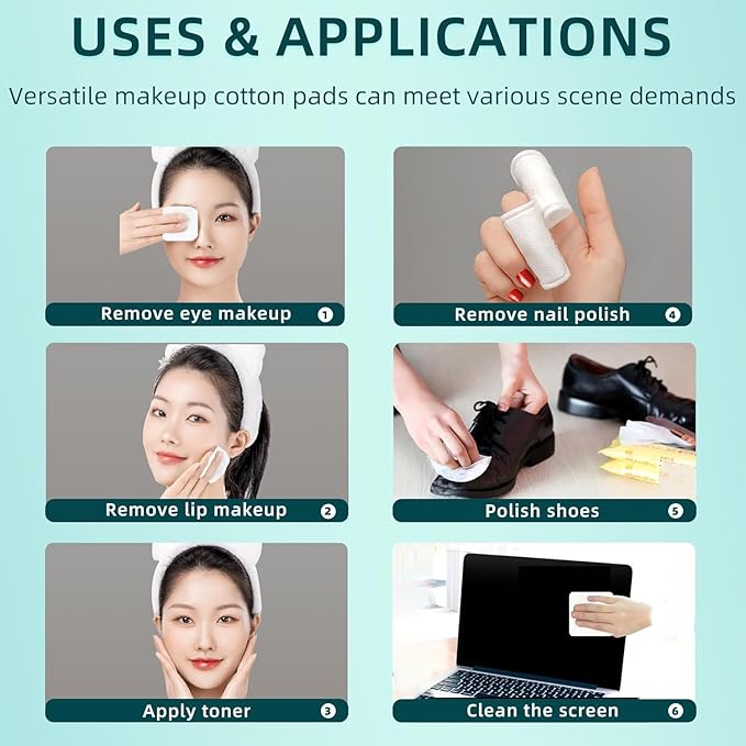 Premium Exfoliating Cotton Pads (240 Count) - 100% Cotton, Extra-Soft and Lint-Free, Durable Squares for Facial, Lip, and Eye Makeup Removal
