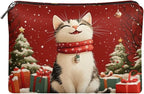 COEQINE Christmas Cat Makeup Bags for Women Travel Leather Make Up Pouch Portable Cosmetic Bag Waterproof Travel Makeup Case Organizer for Womens Birthday Xmas Gifts Toiletry Handbag for Holiday