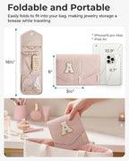BAGSMART Travel Jewelry Organizer Case K Initial Foldable Jewelry Roll for Journey Rings, Necklaces, Earrings, Bracelets,Mini,Letter K,Soft Pink