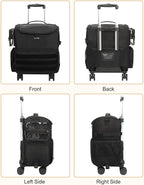 Relavel Rolling Makeup Train Case, Cosmetology Case on Wheels with 4 Clear Bags, Professional Makeup Artist Set Bags Cosmetic Storage Organizer with Adjustable Dividers, 360° Spinner Wheels, Black