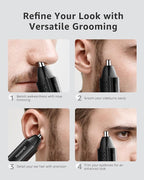 MANSPOT Nose & Ear Hair Trimmer for Men, 10000-RPM Electric Nose Trimmer for Men with Vacuum Cleaning System, IPX7 Waterproof, USB-C Charge, 90min Runtime,Magnetic Detachable Blade Head,Easy to Clean