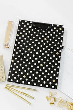 Kate Spade New York A4 Clipboard Folio with Low Profile Clip, Black Professional Padfolio Includes Lined Notepad, Pen Loop, and Pocket, Polka Dots