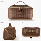 Abiudeng Travel Makeup Bag Large Capacity for Travel Essentials Open Flat Makeup bag Organizer with Divider and Handle-Rhombus Brown