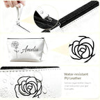 Personalized Makeup Bag Initial&Birth Flower Custom Small Travel Cosmetic Bag with Name Cute Makeup Bag for Women Girls