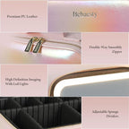 Travel Makeup Bag with LED Lighted Mirror, Cosmetic Makeup Organizer Bag with 3 Color Setting, Makeup Train Case with Adjustable Dividers for Women Makeup Brushes Jewelry Accessories